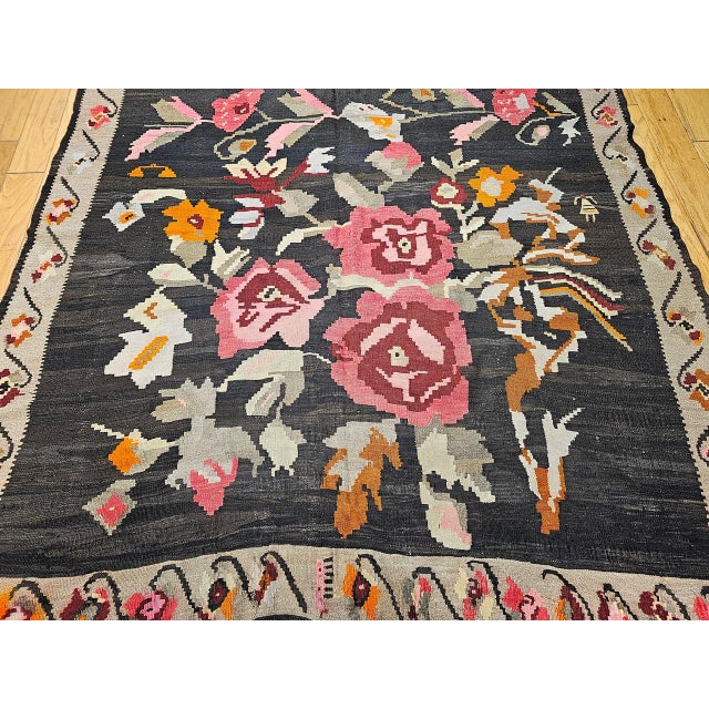 Vintage Caucasian Karabagh Kilim, Flat-Woven Wool, Allover Floral Pattern, Chocolate & Red, 7x13 For Sale - Image 10 of 15