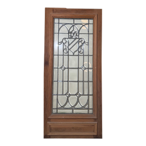 Antique Restoration Coat of Arms Motif Leaded Glass Door