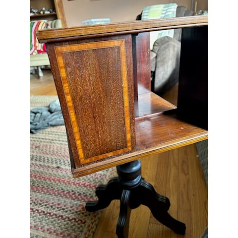 Victorian Late 19th Century Edwardian Sheraton Revival Mahogany Rotating Bookshelf With Satinwood Inlay For Sale - Image 3 of 8