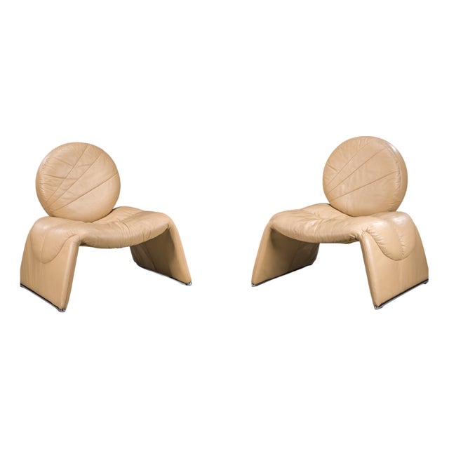 Calipso C35 Lounge Chairs in Leather attributed to Saporiti, Italy, 1980s, Set of 2 For Sale