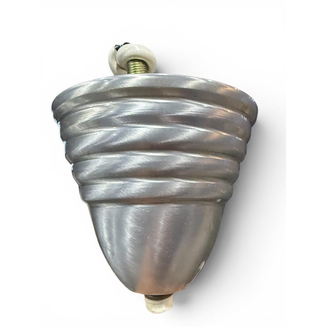 1970s Vintage Art Deco Revival White Satin Glass Pendant Light With Brushed Chrome Hardware For Sale - Image 5 of 9