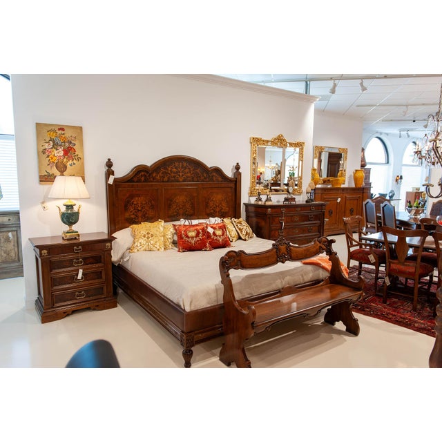 Wood Italian Walnut Eastern King Bed With Leather Upholstery For Sale - Image 7 of 7