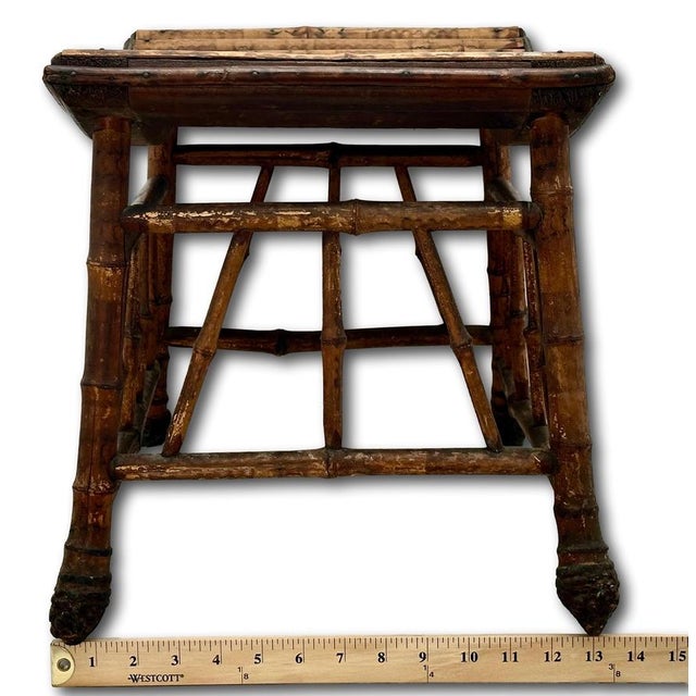 Excellent Hand Made Antique Oriental Revival Aesthetic Victorian Genuine Bamboo Footstool - Ottoman Circa 1880s For Sale - Image 18 of 18