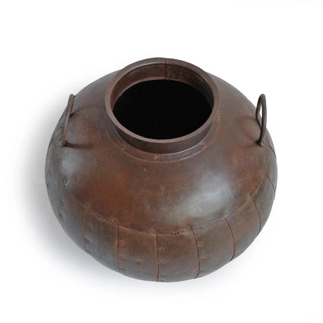 Rustic Vintage Iron Rivet Pot For Sale - Image 3 of 5