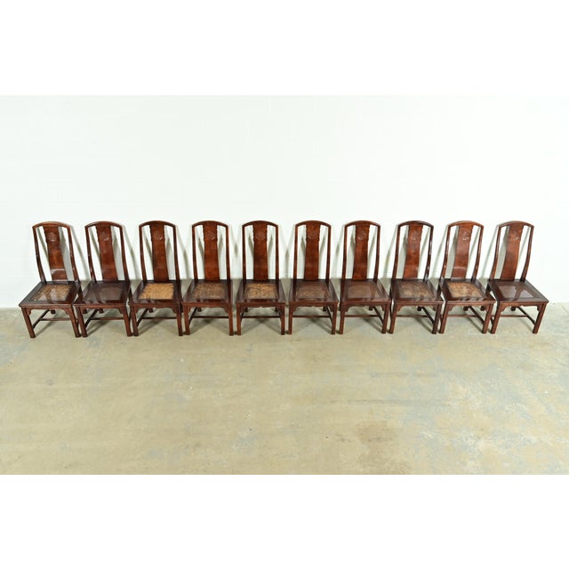 Henredon Hollywood Regency Chinoiserie Sculpted Mahogany Dining Chairs, Set of Ten For Sale In South Bend - Image 6 of 17