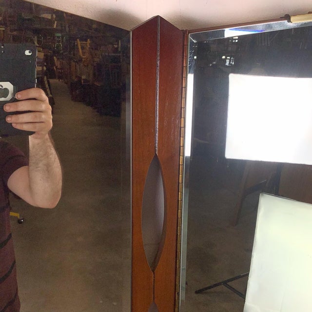 Wood MCM Sculptural Walnut Tri-Fold Mirror For Sale - Image 7 of 11
