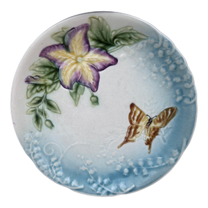 Majolica Plate Flower & Butterfly Choisy Le Roi, Circa 1880