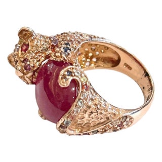 Bochic "Orient" Vintage Ruby & Fancy Color Sapphires Ring - 18K Gold & Silver For Sale