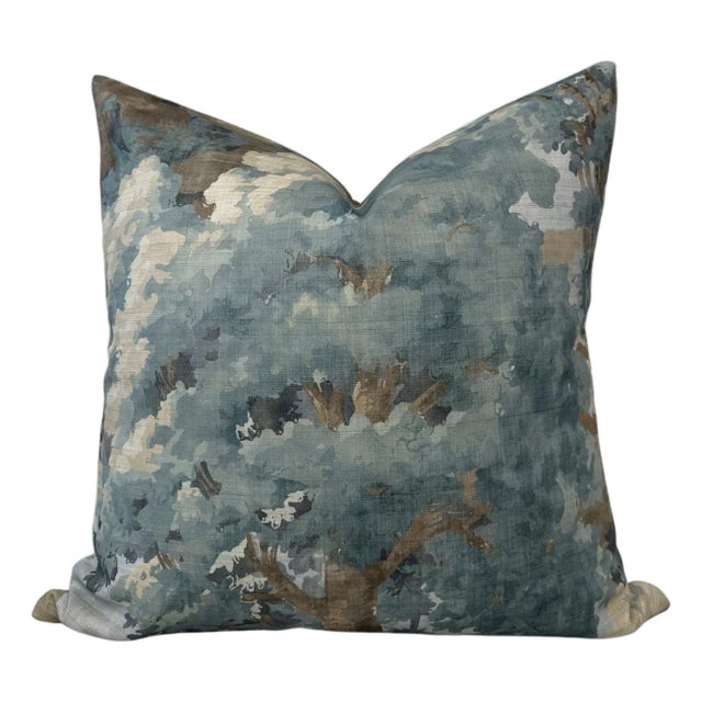 Woodland Clearing Floral Pillow Cover in Spa Blue, 22x22 Pillow For Sale
