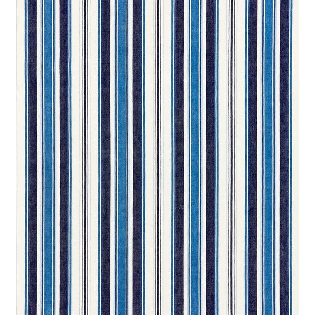 The House of Scalamandré Andover Cotton Stripe Fabric, Indigo For Sale