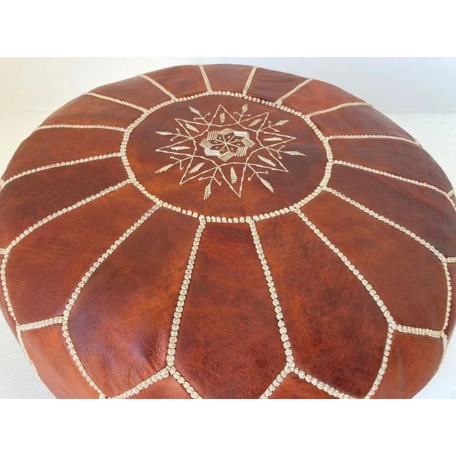 Moroccan Handcrafted Leather Brown Ottoman For Sale - Image 9 of 12