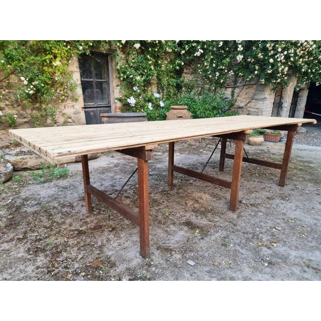 Antique French Folding Garden Table Set with Benches, Pine and Chestnut, 1890s, Set of 3 For Sale - Image 15 of 18