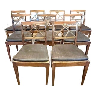 Set of Northern European Walnut and Brass Dining Chairs For Sale