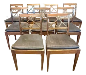 Set of Northern European Walnut and Brass Dining Chairs