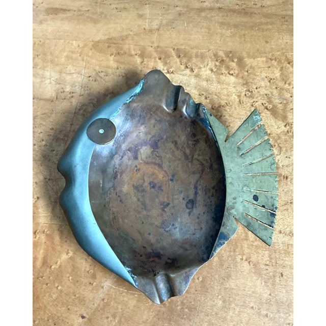 Vintage Mixed Metal Fish Ashtray For Sale - Image 10 of 12