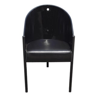 Vintage Costes Black Leather Seat Arm Chair ~ Club Chair by Philippe Starck For Sale