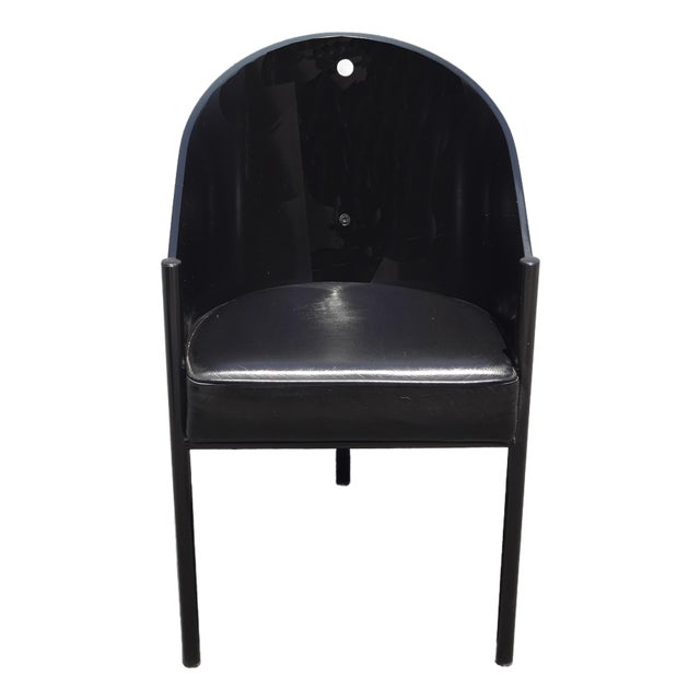 Vintage Costes Black Leather Seat Arm Chair ~ Club Chair by Philippe Starck For Sale