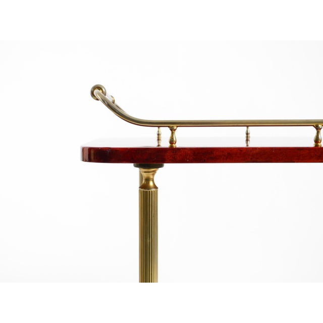 Large Vintage Red Goatskin Serving Bar Cart by Aldo Tura, 1960s For Sale - Image 11 of 18