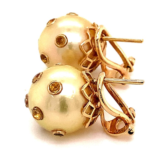 South Sea Pearl Sapphire Earrings 14k Gold Certified For Sale - Image 11 of 15