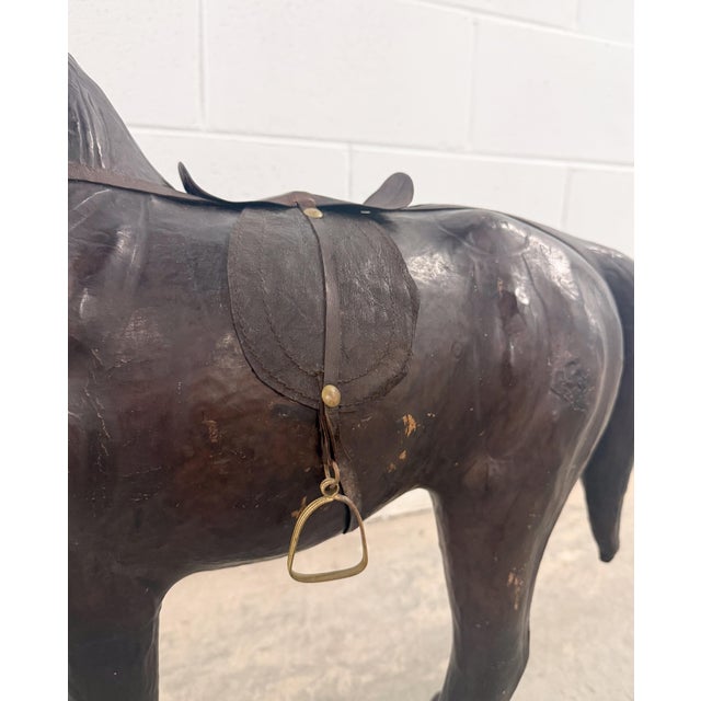 Rare 30” W Vintage Equestrian Leather Horse W/Saddle Statue For Sale - Image 9 of 13