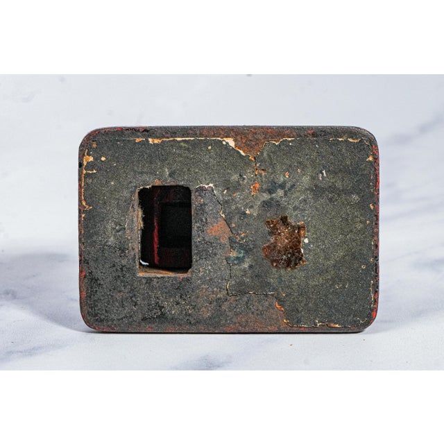 Red Unusual Painted Pattern Antique Metal Cast Iron Desk Embosser Clamp Paperweight Industrial Home Decor For Sale - Image 8 of 8
