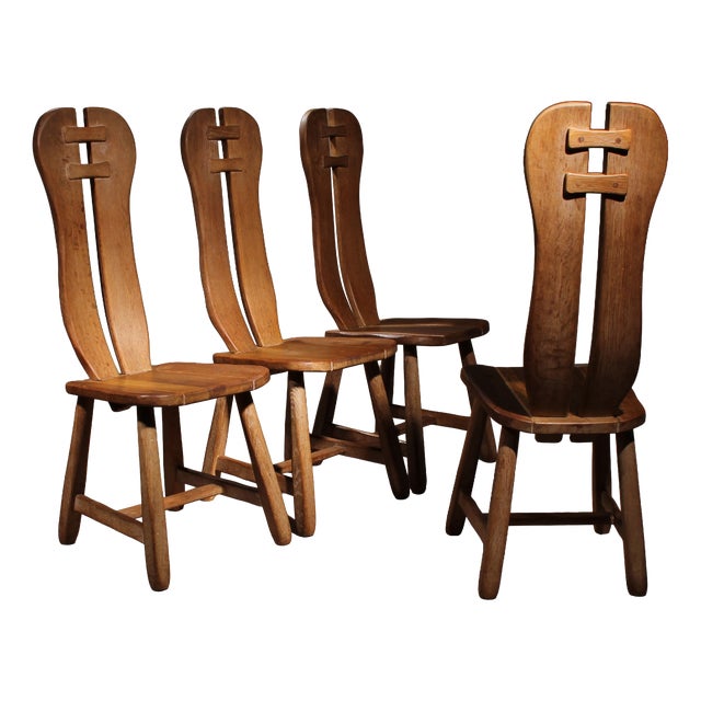 Brutalist Dining Chairs attributed to De Puydt, Belgium, 1970s, Set of 4 For Sale