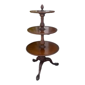 Antique Georgian Mahogany Three Tier Silent Butler Dumb Waiter - Egg & Claw
