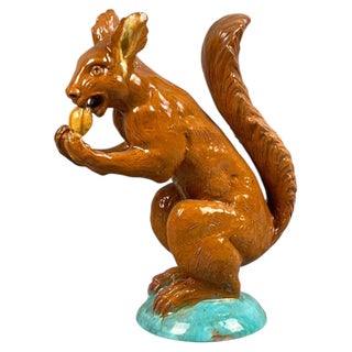 Large Terracotta Majolica Squirrel Bavent Normandy For Sale