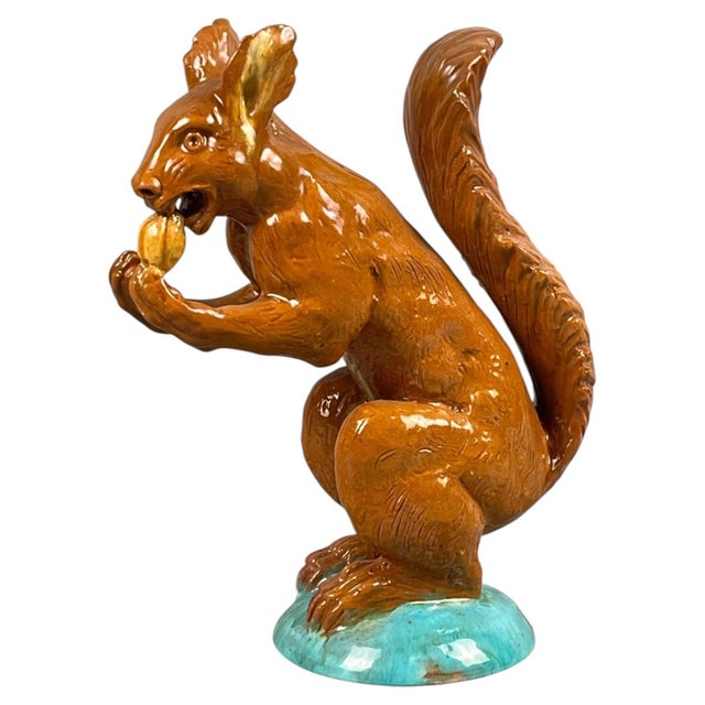 Large Terracotta Majolica Squirrel Bavent Normandy For Sale