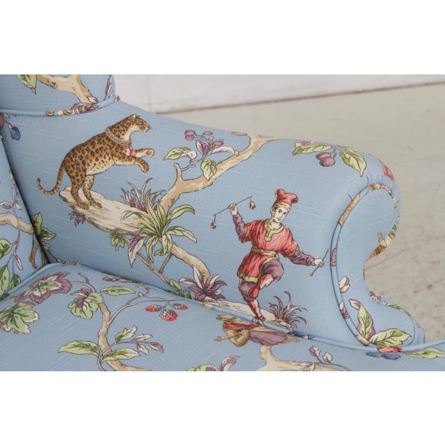 Pair Jungle Boogie Monkey Toile Upholstered Wing Chairs For Sale - Image 10 of 14