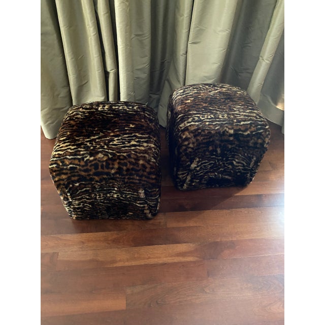 Mid-Century Modern Custom Leopard Faux Fur Ottomans-A Pair For Sale - Image 3 of 12