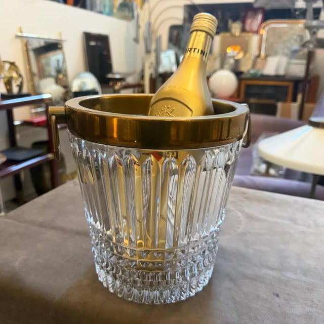 1970s Modern Silver Plated and Heavy Engraved Crystal French Wine Cooler For Sale - Image 11 of 16