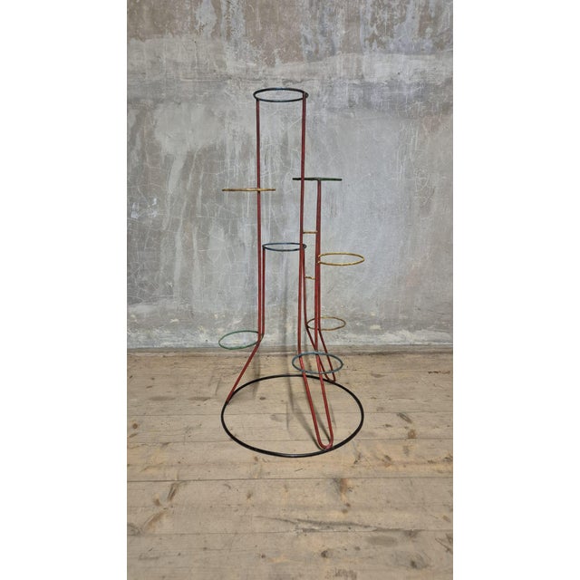 1940s Vintage Multi-Tier Flower Stand in Painted Metal, Czechoslovakia, 1940s For Sale - Image 5 of 11