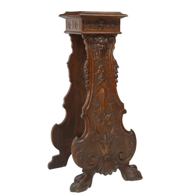19th Century Late 1800's Antique Hall Italian Renaissance Revival Walnut Pedestal / Stand For Sale - Image 5 of 5