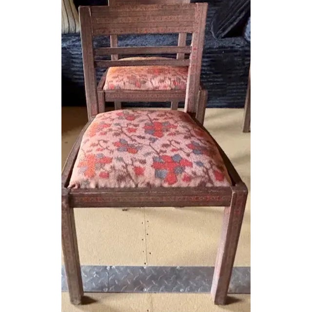 Mid Century Anglo Indian Style Decoupage Wood Dining Chairs With Patterned Paper and Lacquered Overlay For Sale - Image 4 of 16