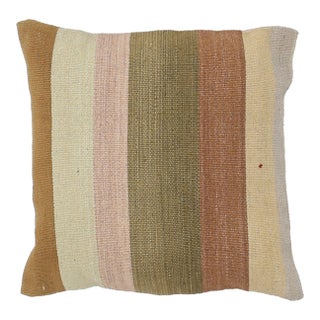 Arteverk Handwoven Reversible Wool Kilim Pillow — Green & Pink Stripe For Sale