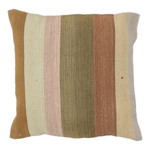 Arteverk Handwoven Reversible Wool Kilim Pillow — Green & Pink Stripe