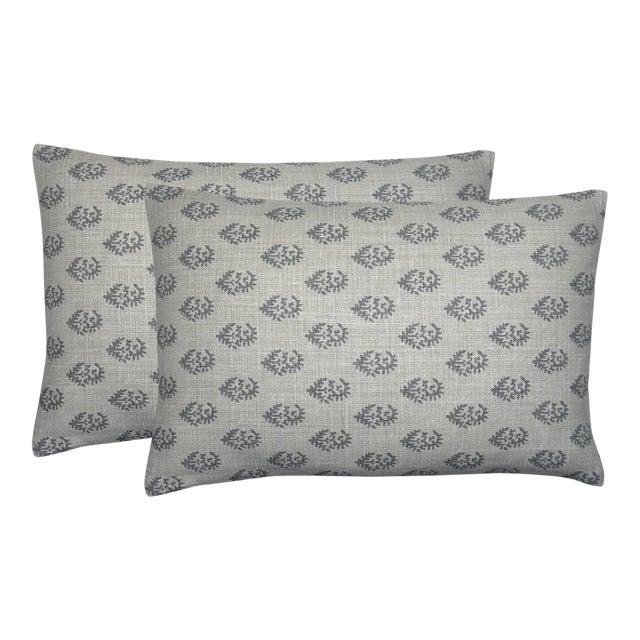 Rajmata Linen Pillow Cover in Grey, 14x20 Pillow For Sale