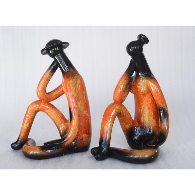 Mid Century Style Abstract Sitting Man & Woman Ceramic Sculptures - A Pair For Sale - Image 4 of 18