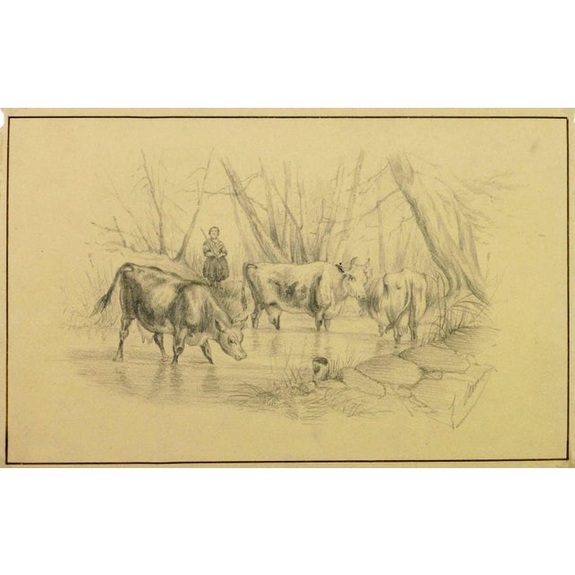 19th C. French "Watering Hole" Drawing For Sale