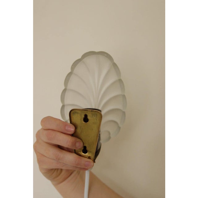Art Deco Brass & Glass Shell Wall Lamps Denmark, 1930s Rewired, Working, E14, Set of 2 For Sale - Image 4 of 18
