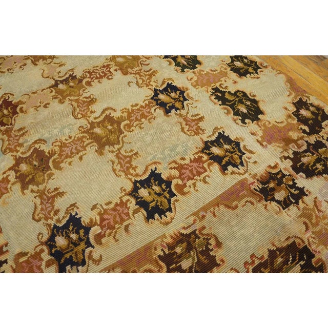 1890s Camel Floral Antique European English Needlepoint Rug 4'8" X 5'6" Woven Wool Carpet For Sale In New York - Image 6 of 9