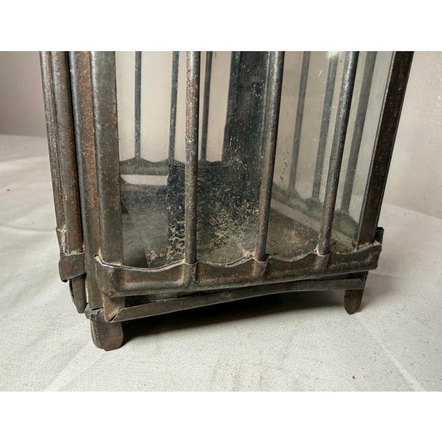 19th Century Rare Antique Early 19th Century French #1 Steel Glass Candle Holder Lantern For Sale - Image 12 of 16