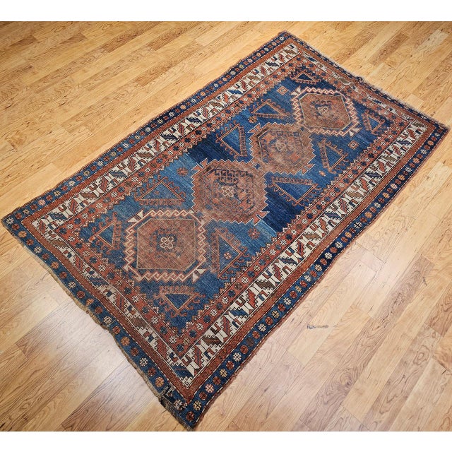 19th Century Caucasian Kazak Rug, Hand-knotted Wool, Geometric Design, Royal Blue. 5' x 8' For Sale - Image 9 of 16