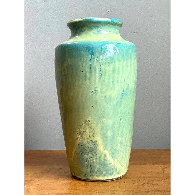 Vintage Blue and Yellow Glazed Ceramic Vase For Sale In West Palm - Image 6 of 12