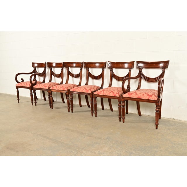 Baker Furniture Company Baker Furniture Style English Regency Carved Mahogany Dining Chairs, Set of Six For Sale - Image 4 of 14