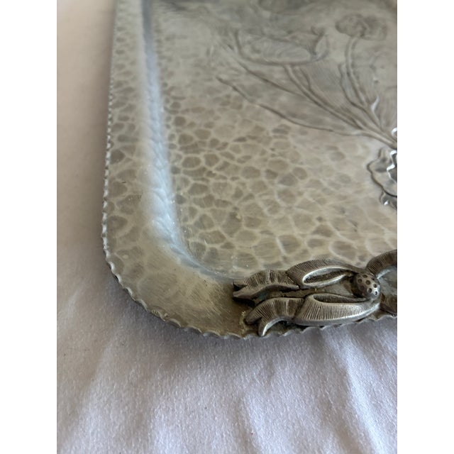 Vintage Rodney Kent Hand Wrought Hammered Aluminum Tulip Tray With Handle For Sale - Image 9 of 11