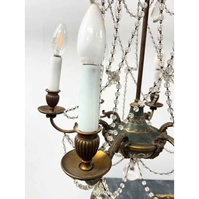 Louis XVI Glass Chandelier with Pearl Garland and Painted Sheet Metal For Sale - Image 5 of 18