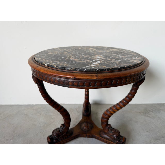 Wood 19th Century French Carved Dolphin Base Marble Top Center / Accent Table/ Sikld For Sale - Image 7 of 12