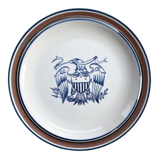Early 20th Century Salem Stoneware American Eagle Plate, Patriotic Blue White Plate For Sale